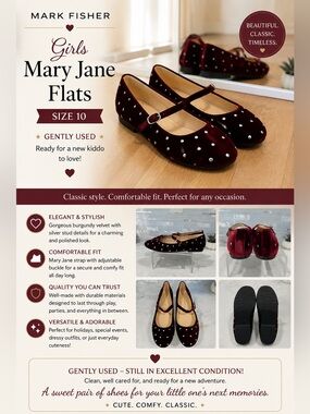 Marc Fisher Burgundy Velvet Mary Jane Flats with Silver Studs Size 10M